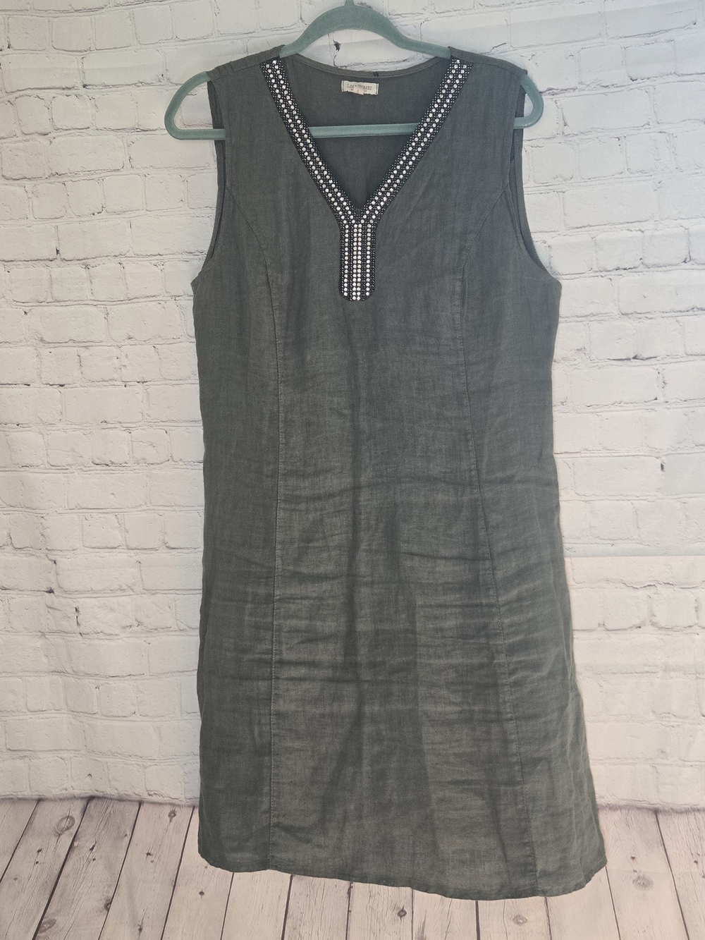 Sleeveless Embellished V-Neck Mini Dress - Olive
